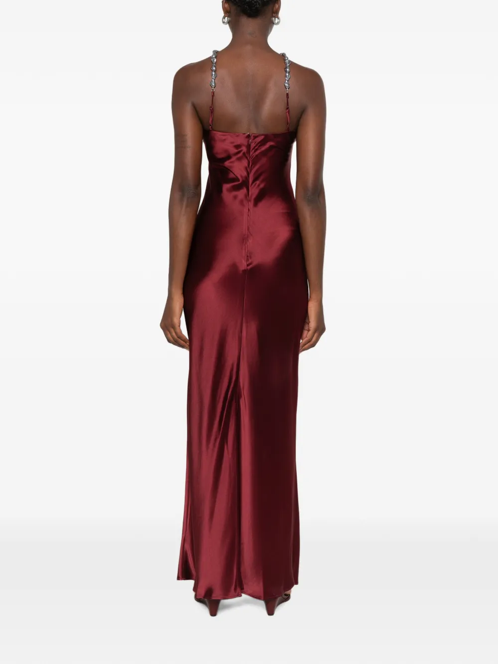 STAUD Cadence maxi-jurk met halternek en kralen Rood
