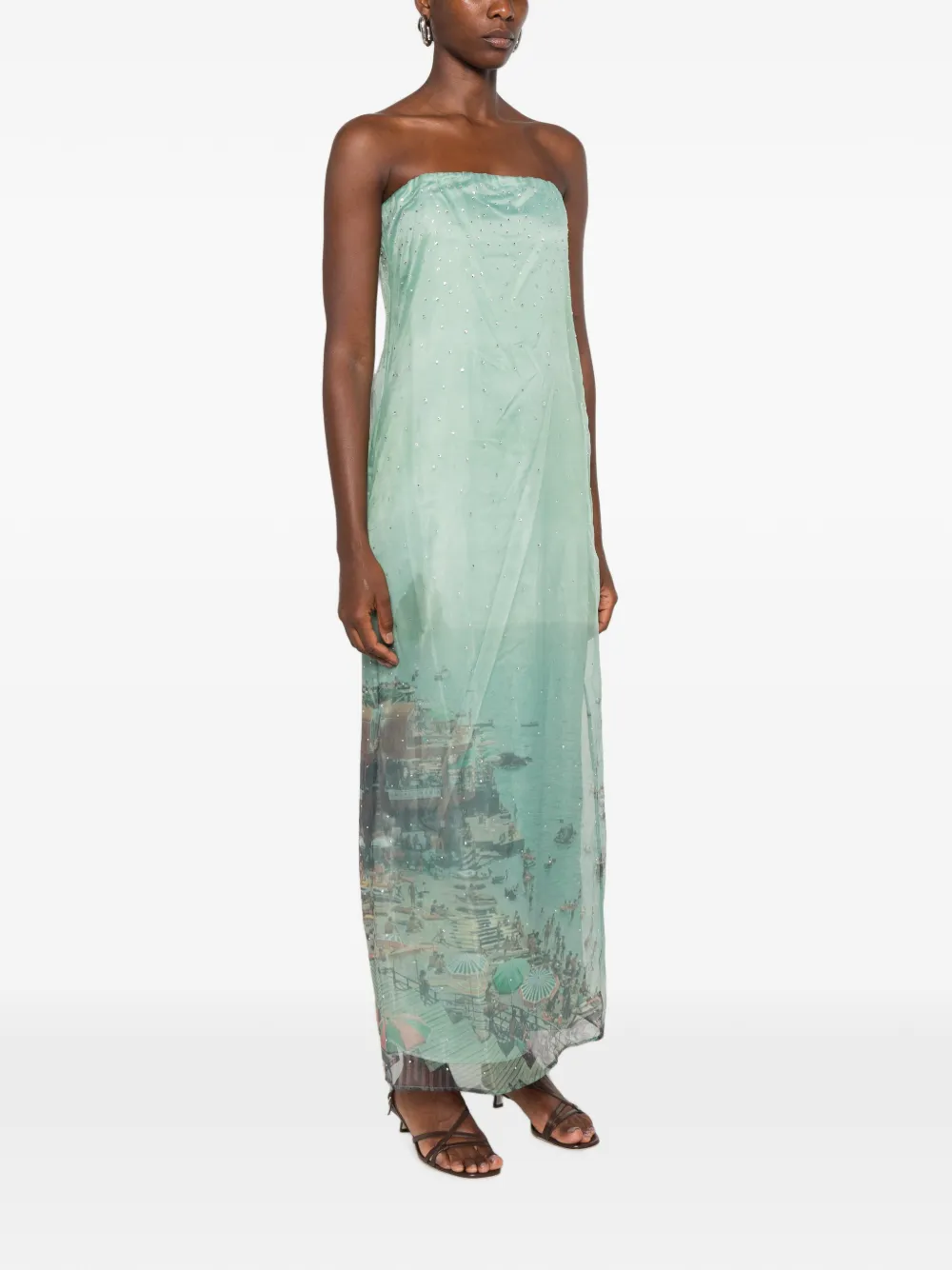 STAUD Amara strapless maxi-jurk Groen