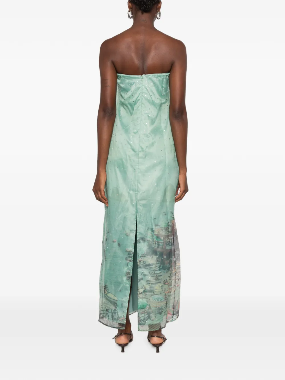 STAUD Amara strapless maxi-jurk Groen