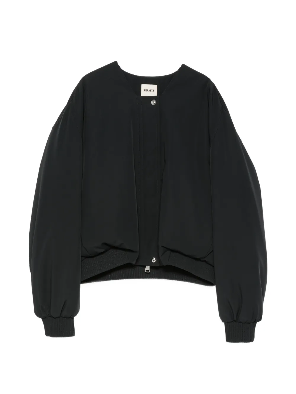 KHAITE ribbed-trim collarless jacket - Nero