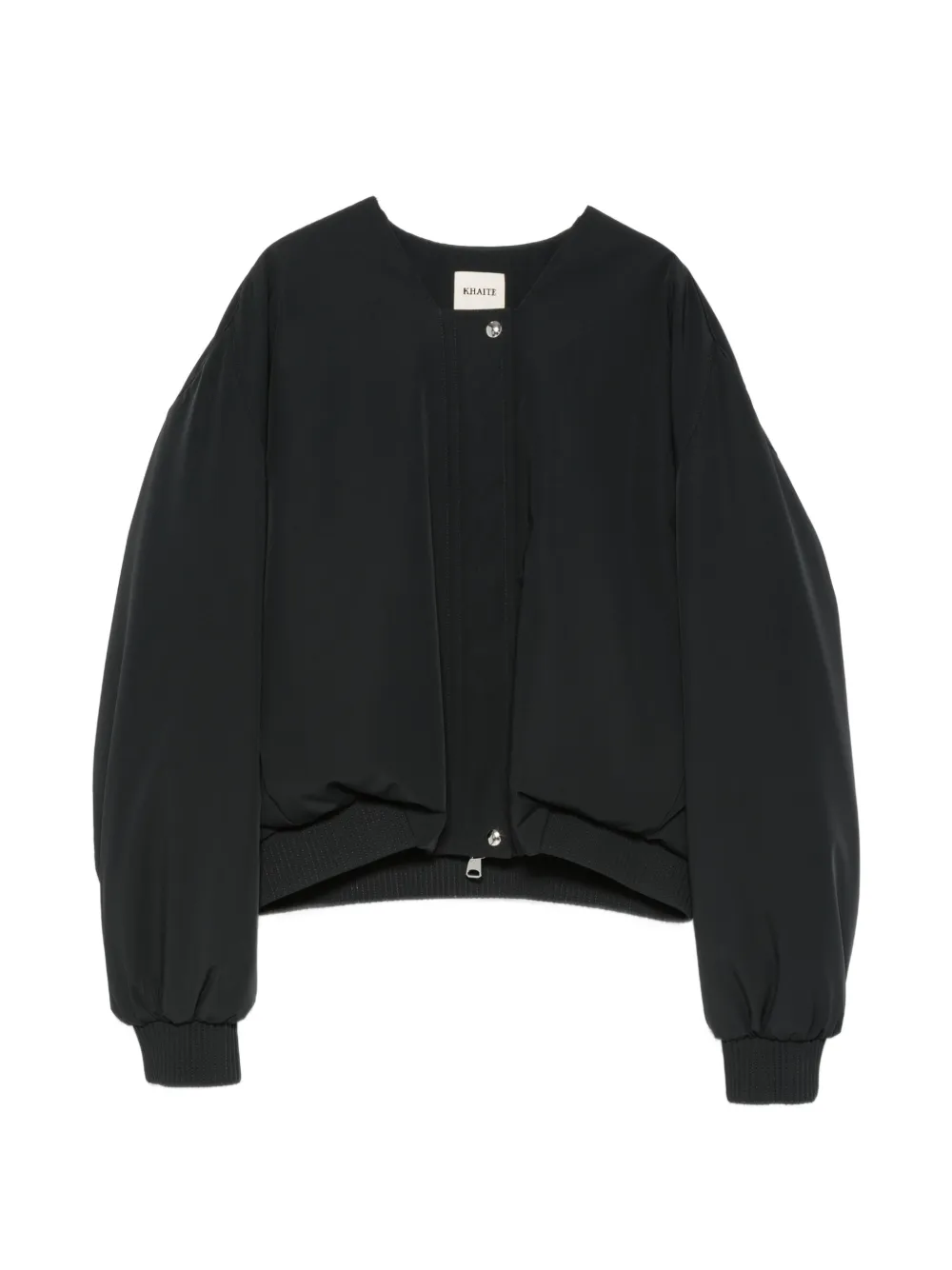 KHAITE ribbed-trim collarless jacket - Nero