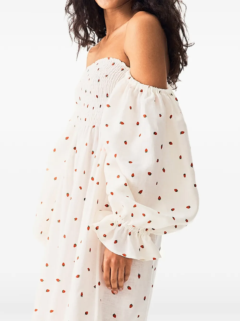 Sleeper Atlanta linnen midi-jurk met aardbeienprint Wit