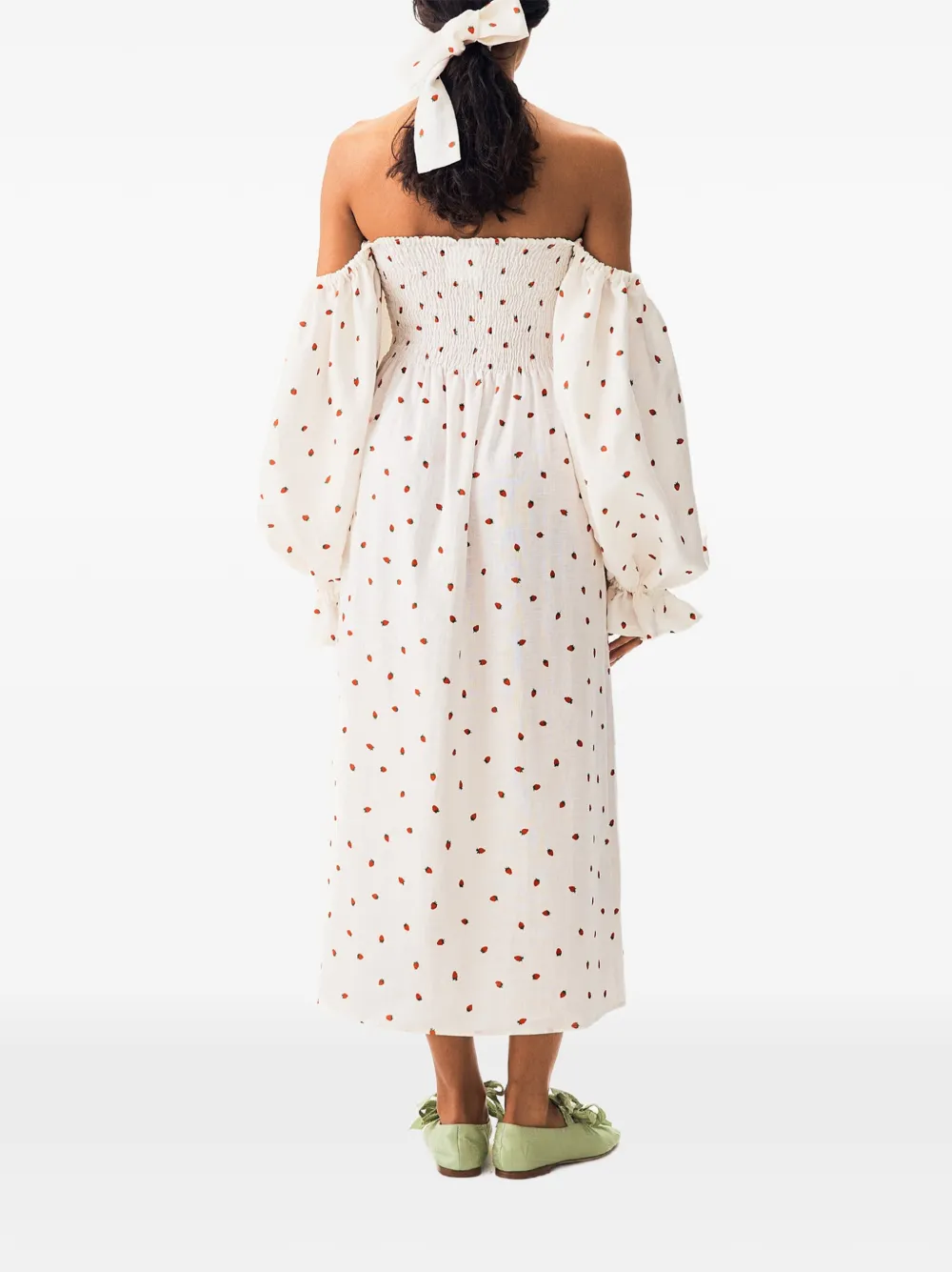 Sleeper Atlanta linnen midi-jurk met aardbeienprint Wit