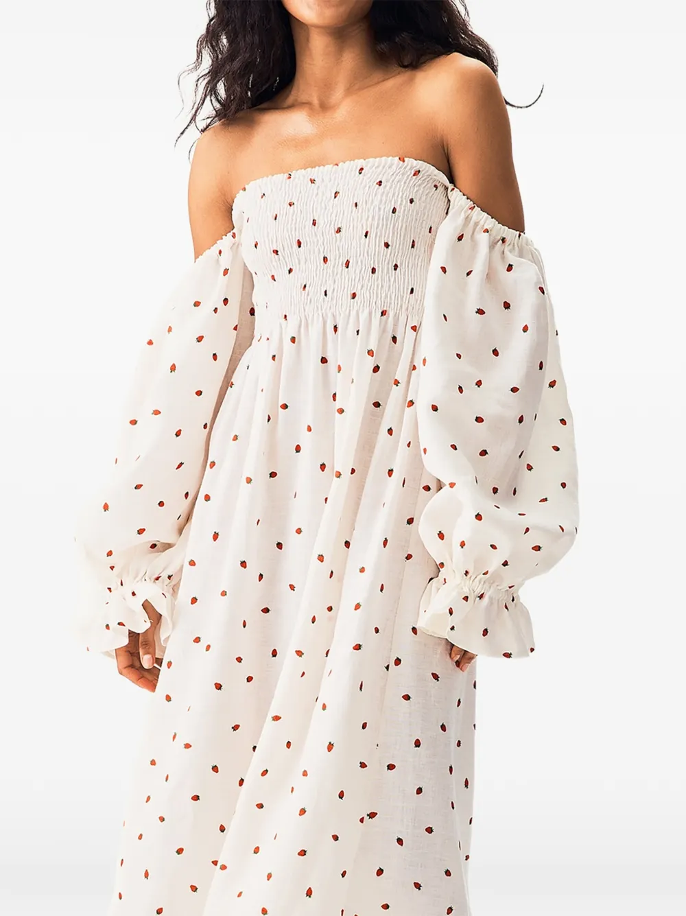 Sleeper Atlanta linnen midi-jurk met aardbeienprint Wit