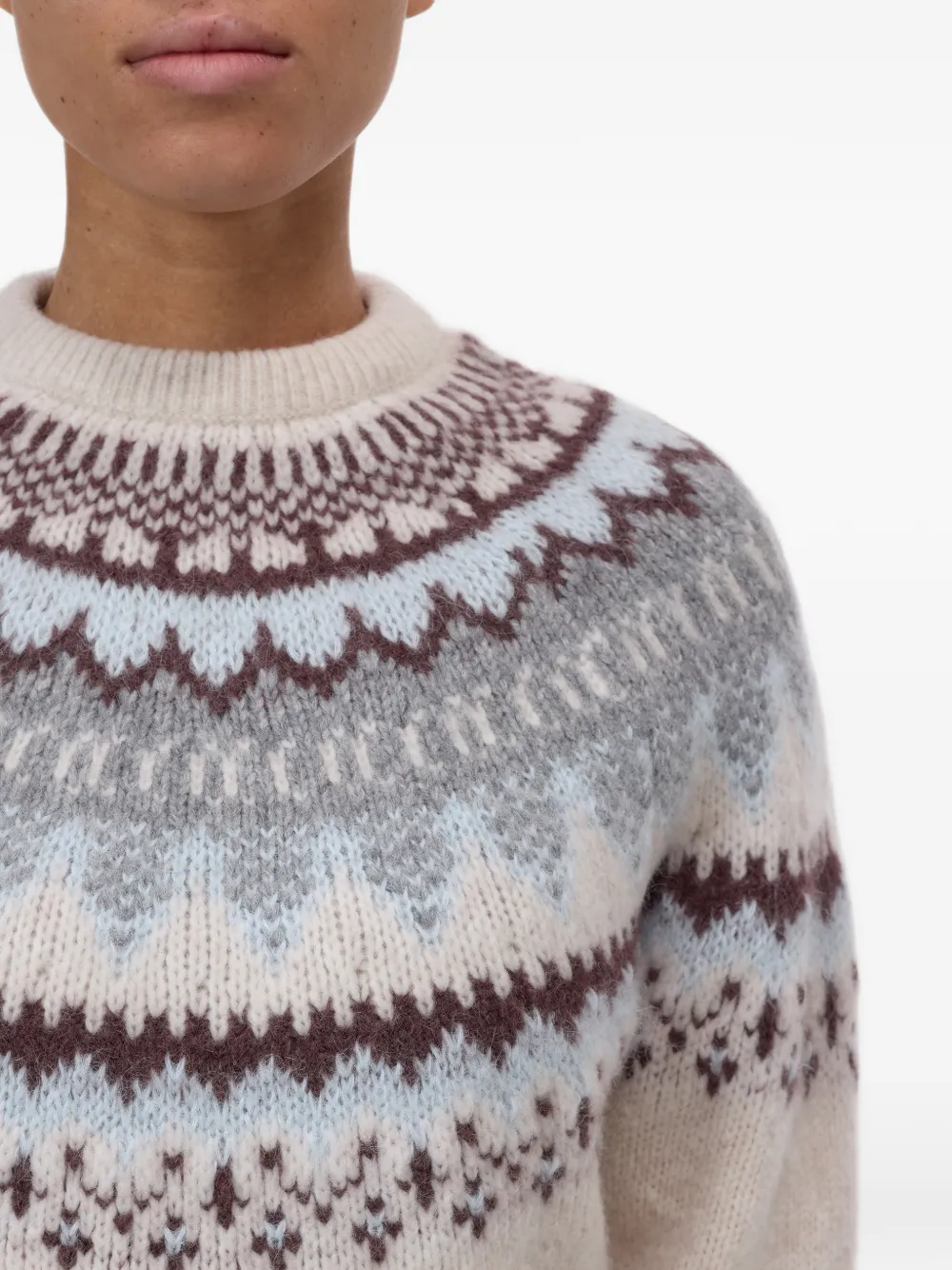 Closed ribbed-trims knit sweater Beige