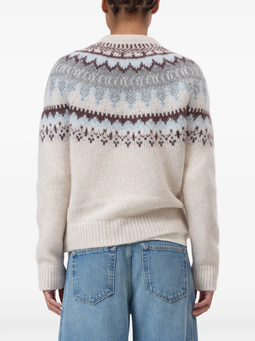 Closed ribbed-trims knit sweater Beige