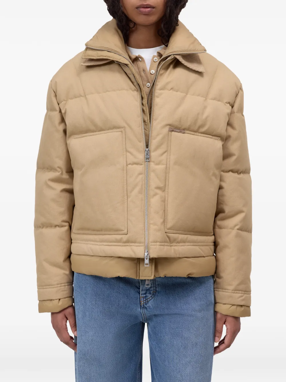 Closed Gewatteerd jack met ribfluwelen kraag Beige