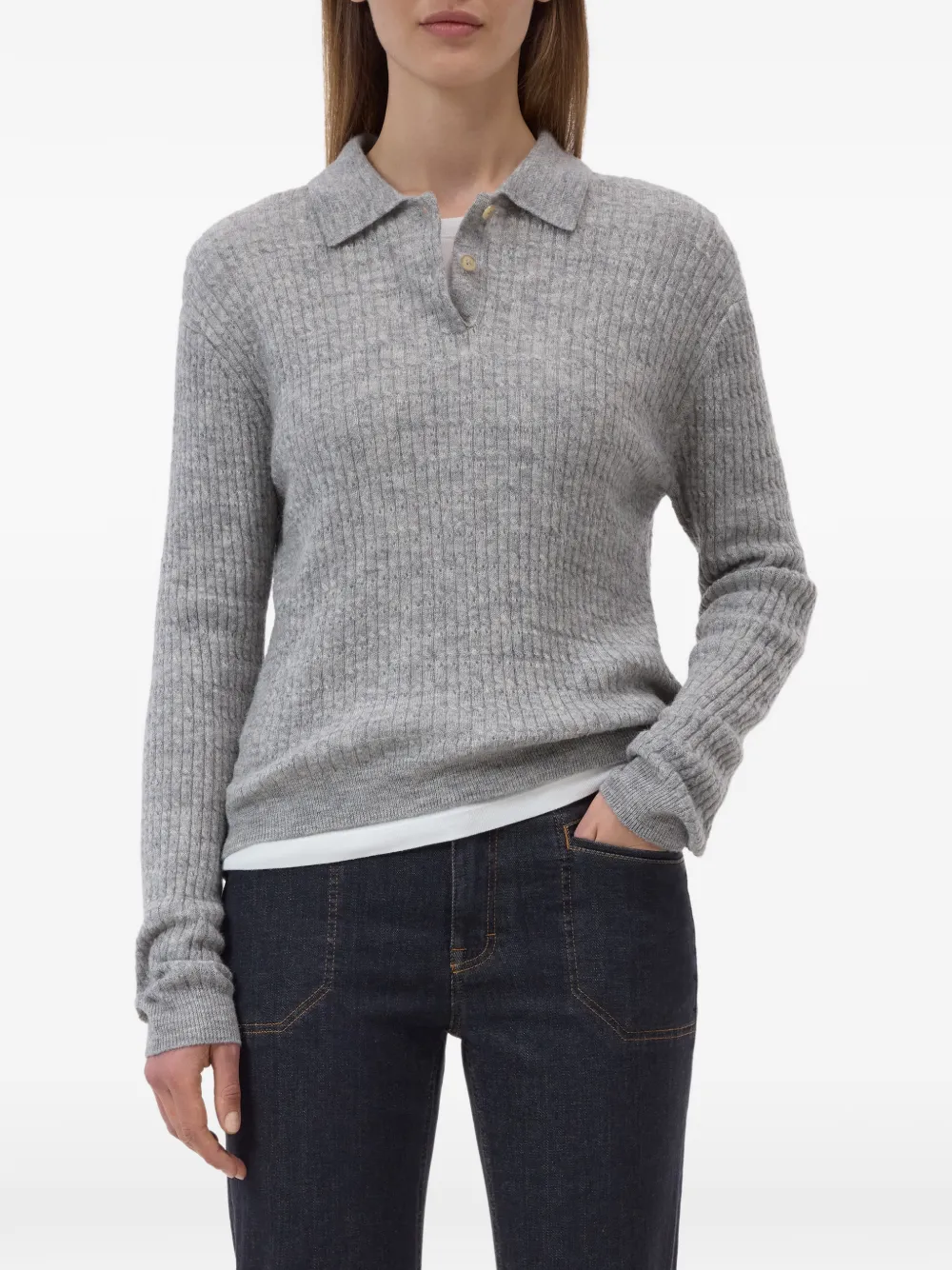 Closed Ribgebreid poloshirt Grijs