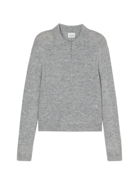 Closed ribbed-knit long-sleeve polo shirt