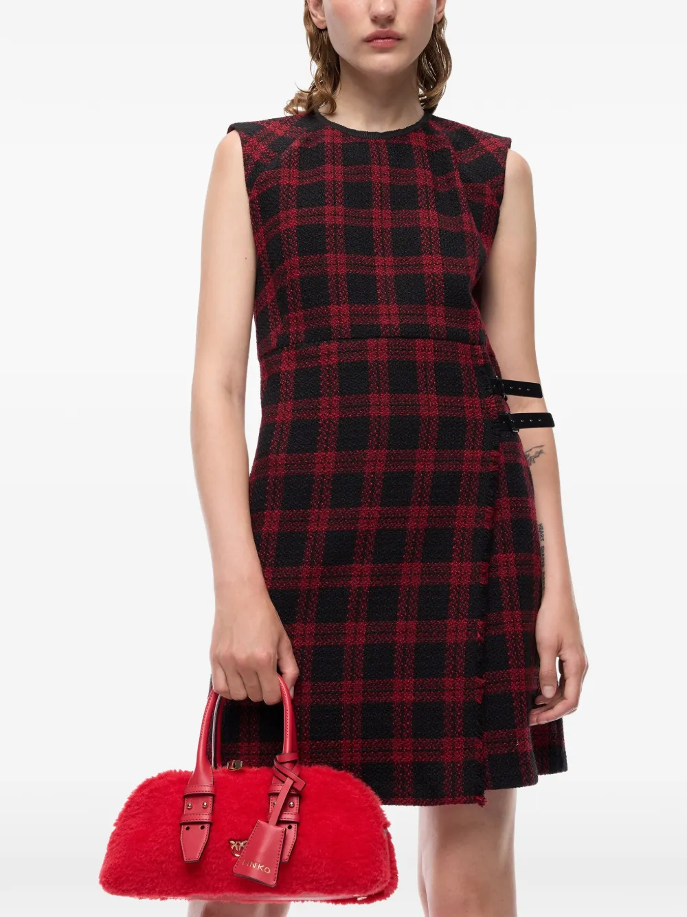 PINKO Geruite mini-jurk met gesp-detail Rood