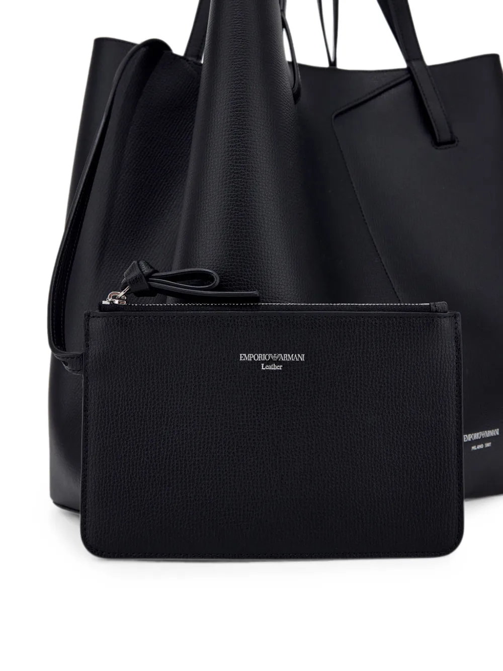 Emporio Armani 1981 logoprint shopper van bewerkt leer Zwart