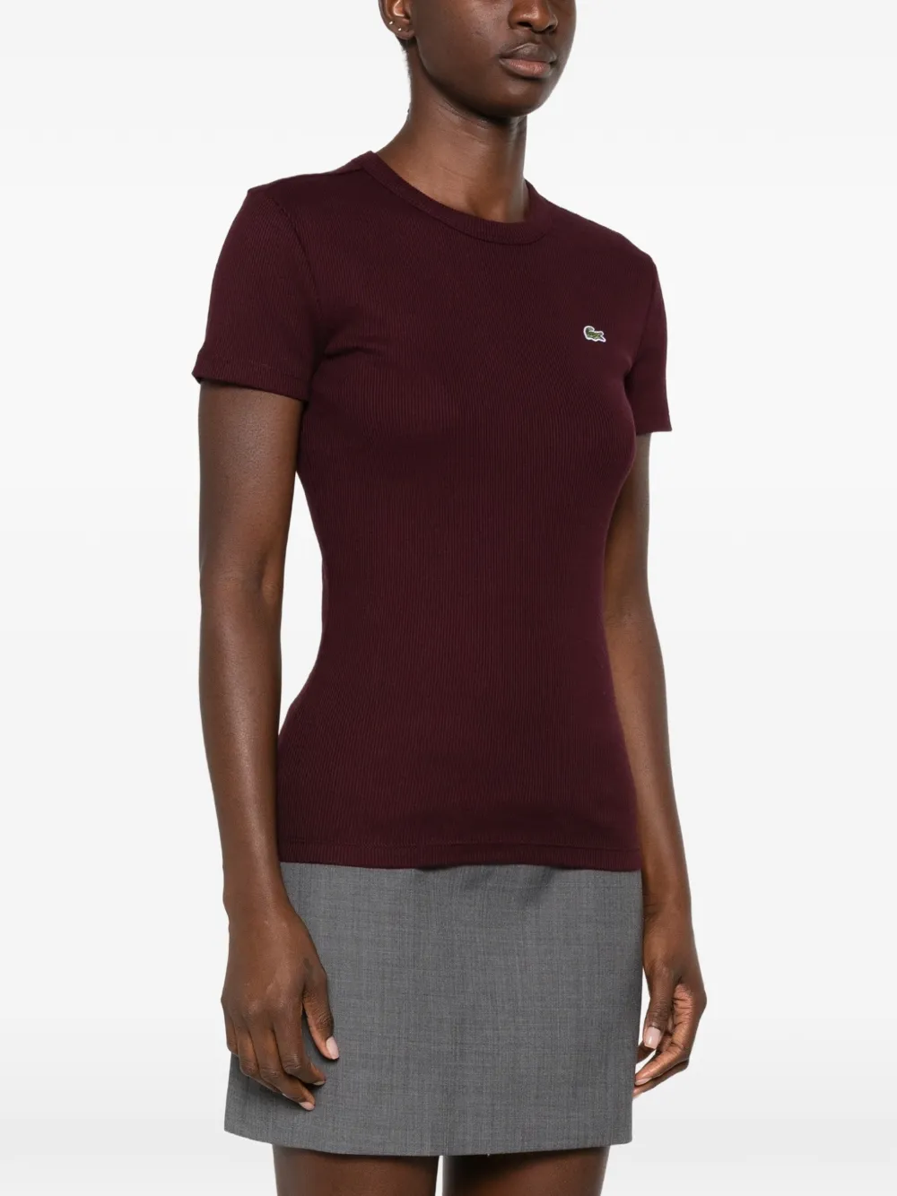 Lacoste Geribbeld T-shirt Bruin