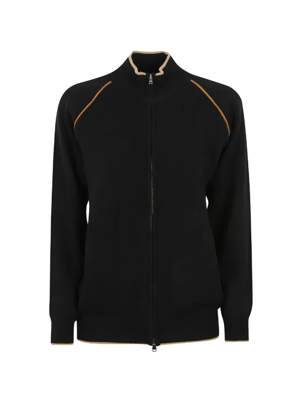 Kiton Contrast-trim Zip-up Cardigan in Black
