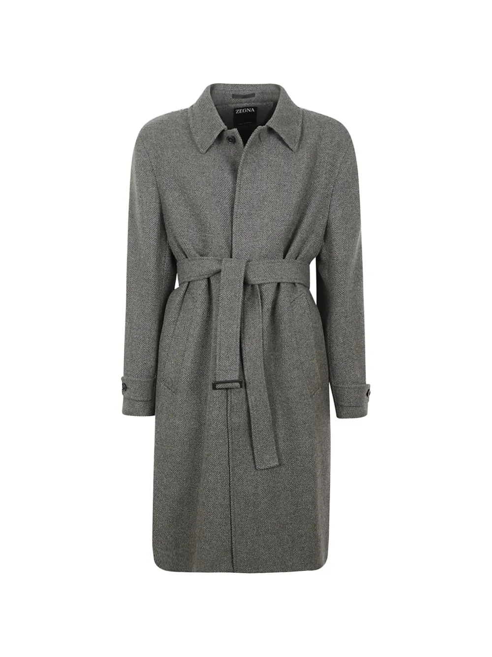 Zegna herringbone belted coat Grijs