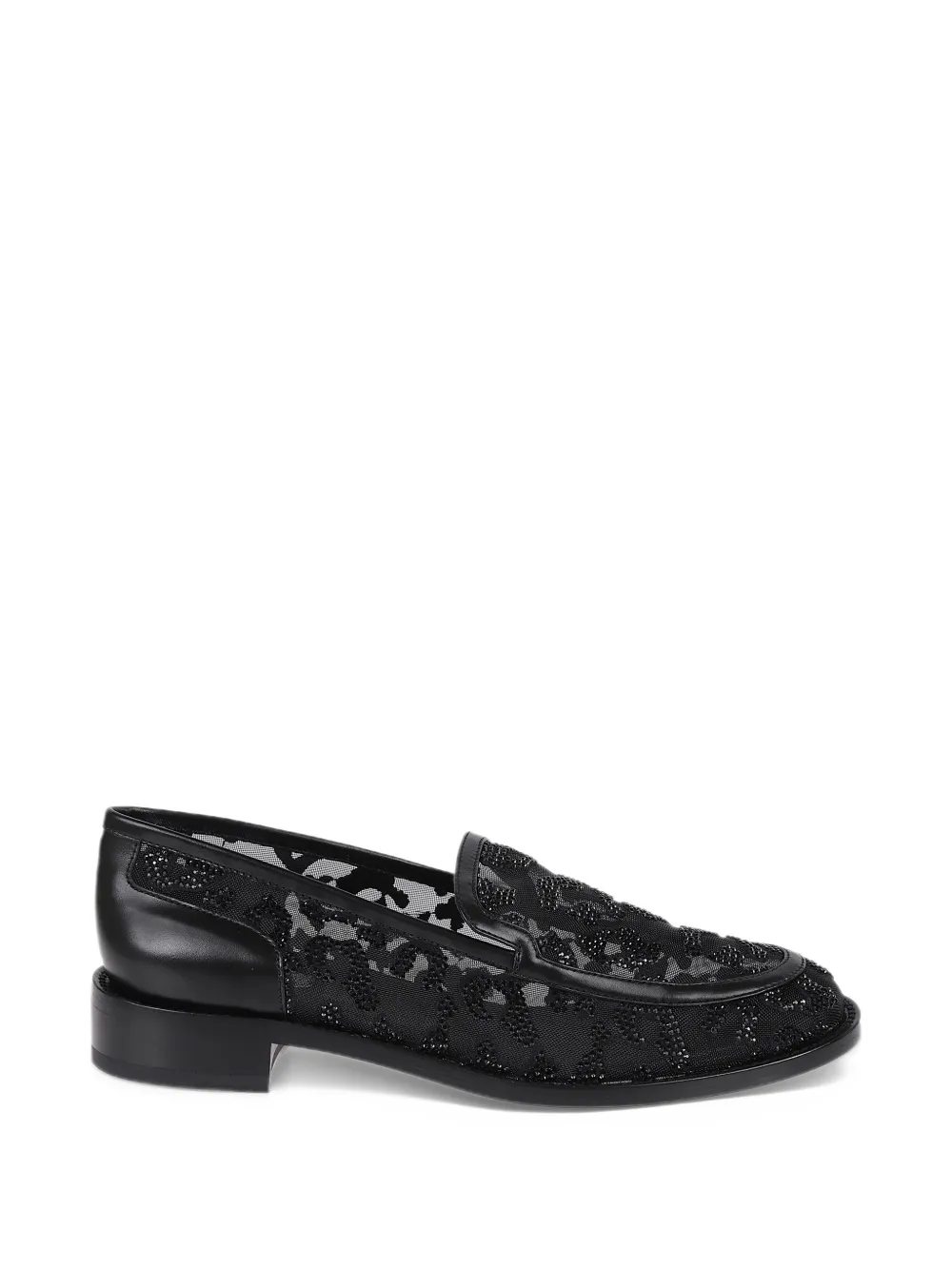 René Caovilla crystal-embellished lace-mesh loafers - Nero