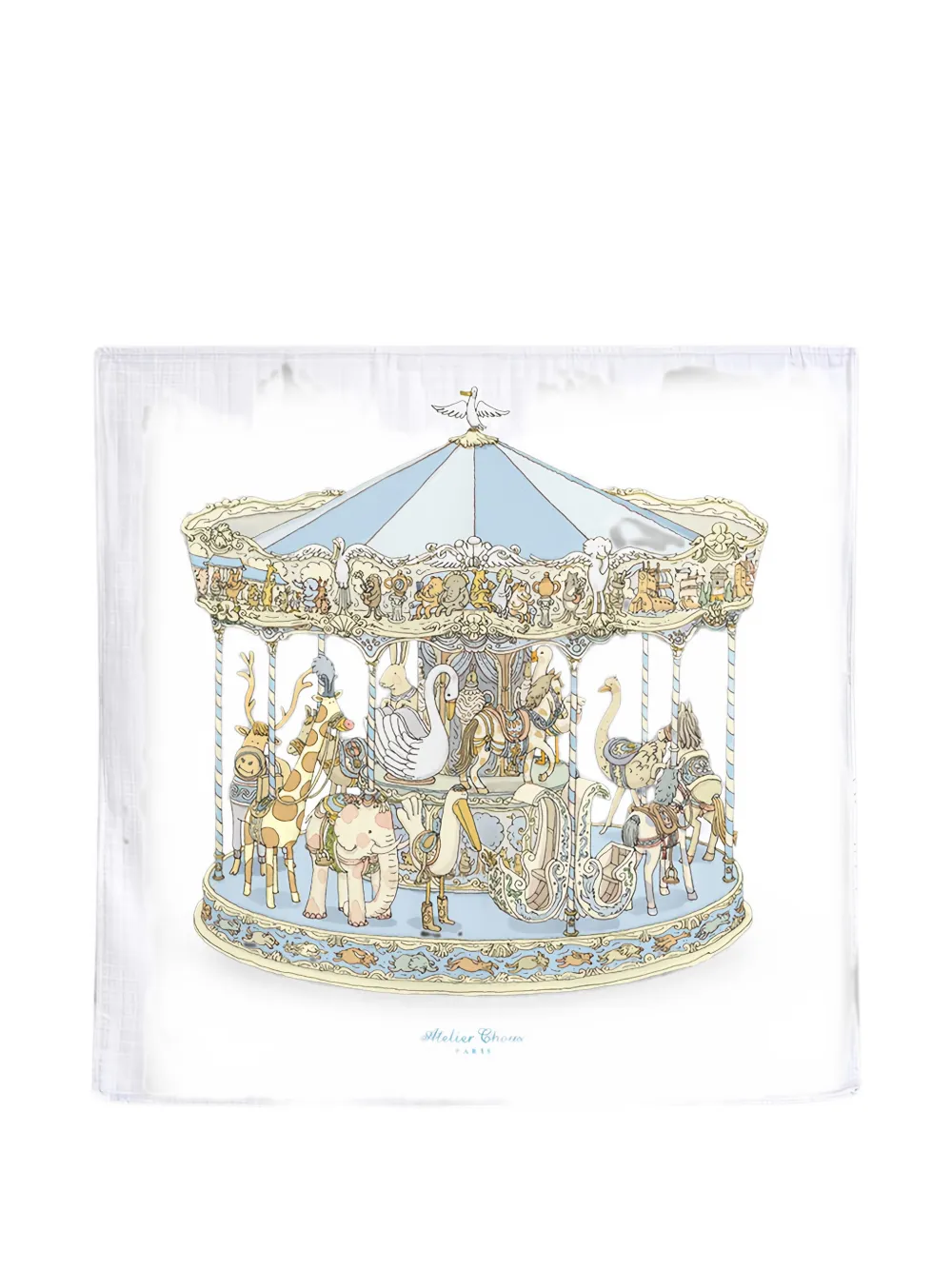 Atelier Choux x Mattias Adolfsson Carousel Blue cotton blanket - Bianco
