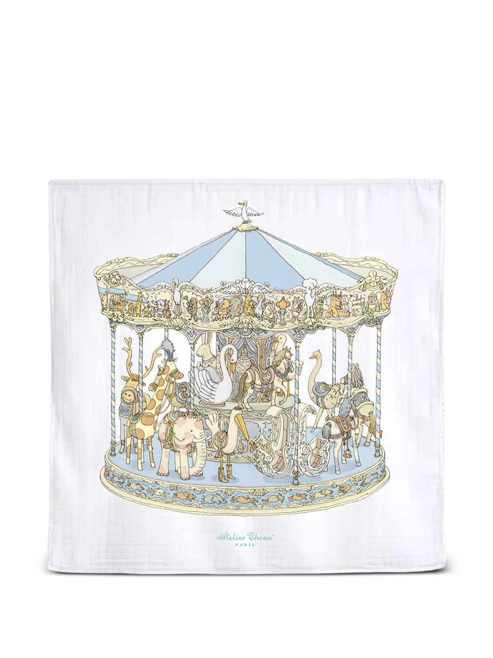 Atelier Choux x Mattias Adolfsson Carousel Blue cotton blanket - Bianco