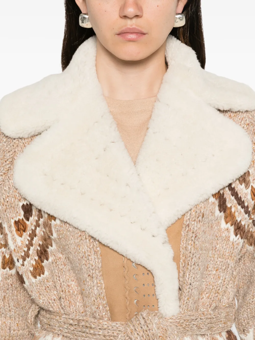 Ermanno Scervino Fair Isle gebreide jas met ceintuur Beige