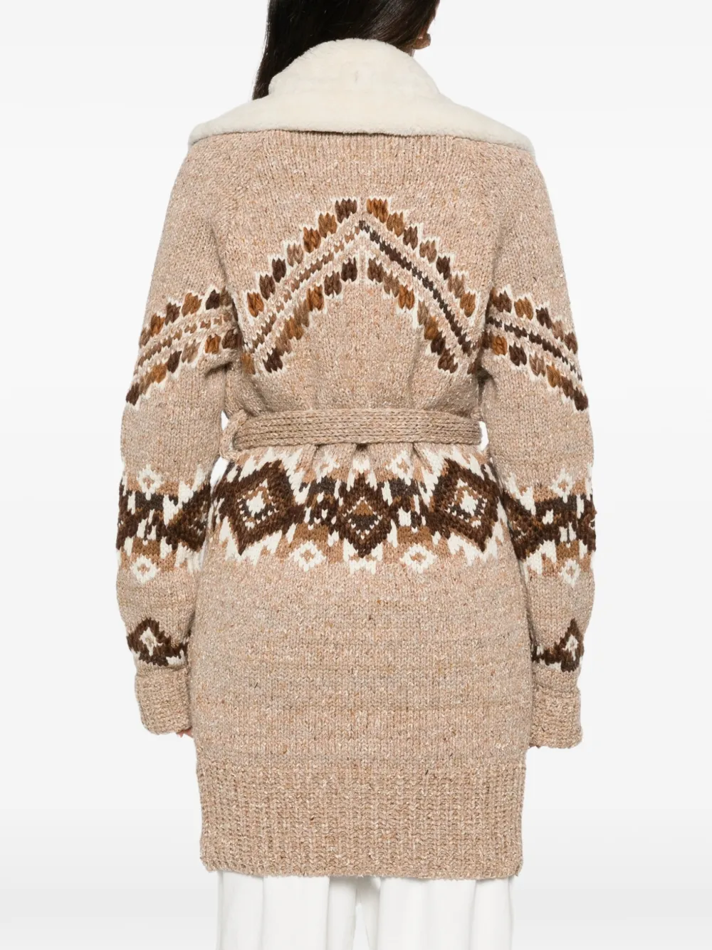 Ermanno Scervino Fair Isle gebreide jas met ceintuur Beige