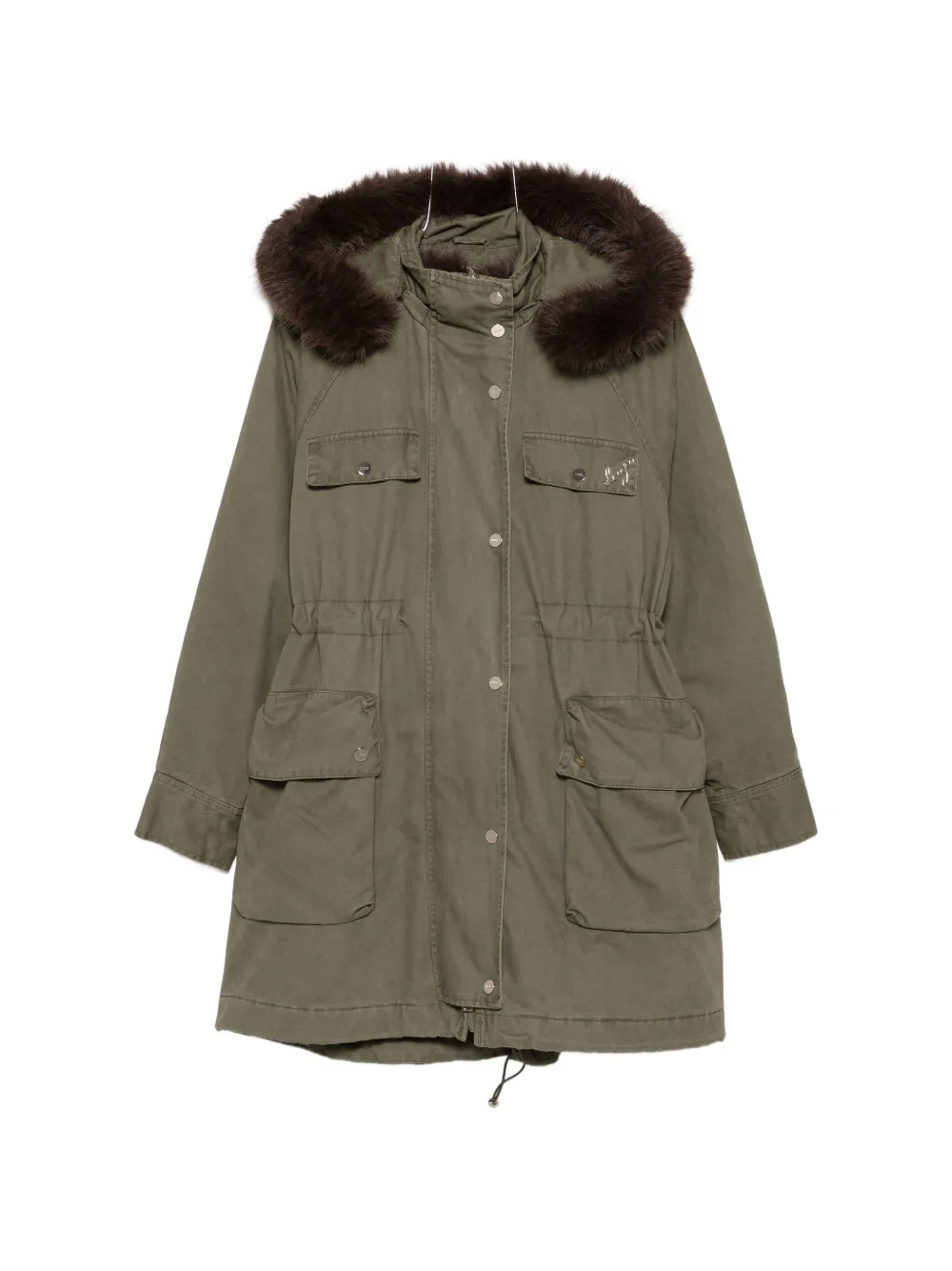 Liu •jo Faux-fur Trim Drawstring Coat In 그린