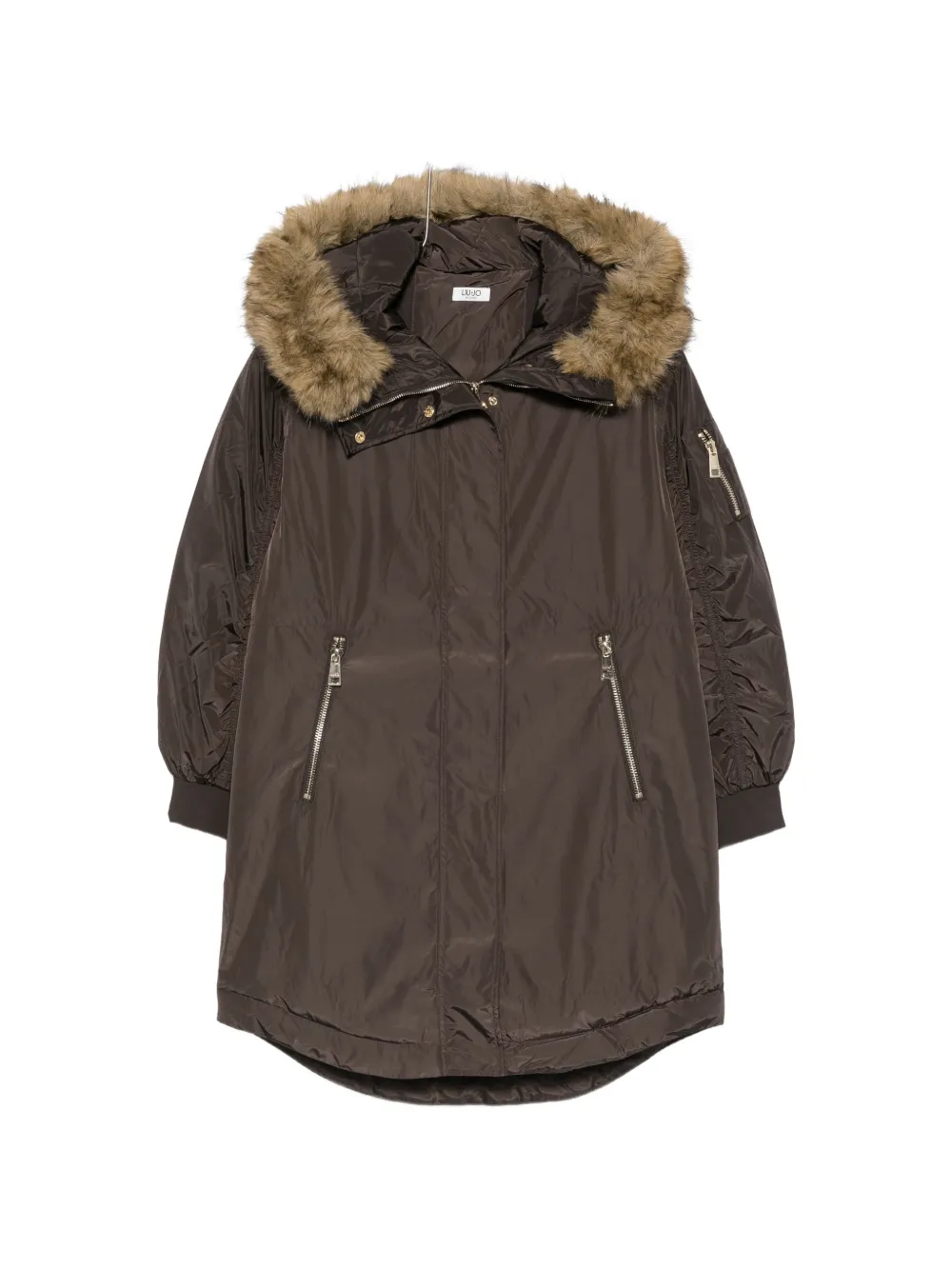 LIU JO fur-trim zip-up coat - Marrone