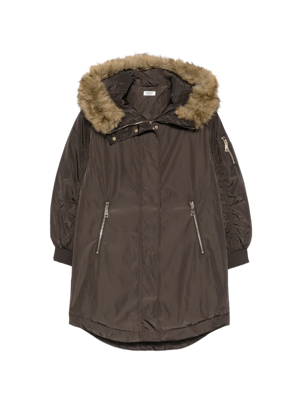 LIU JO fur-trim zip-up coat - Marrone