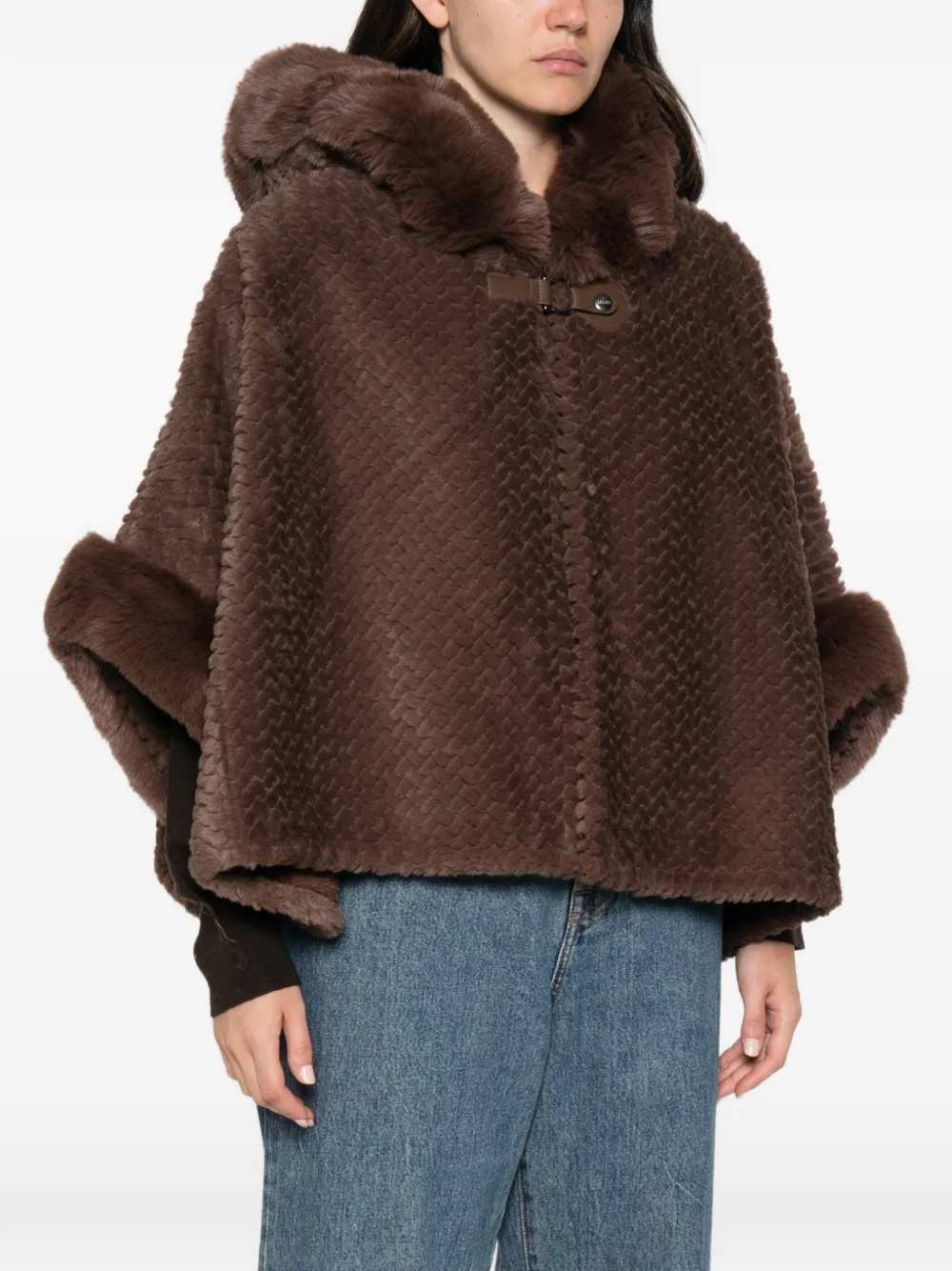 LIU JO Cape met imitatiebont en capuchon Bruin