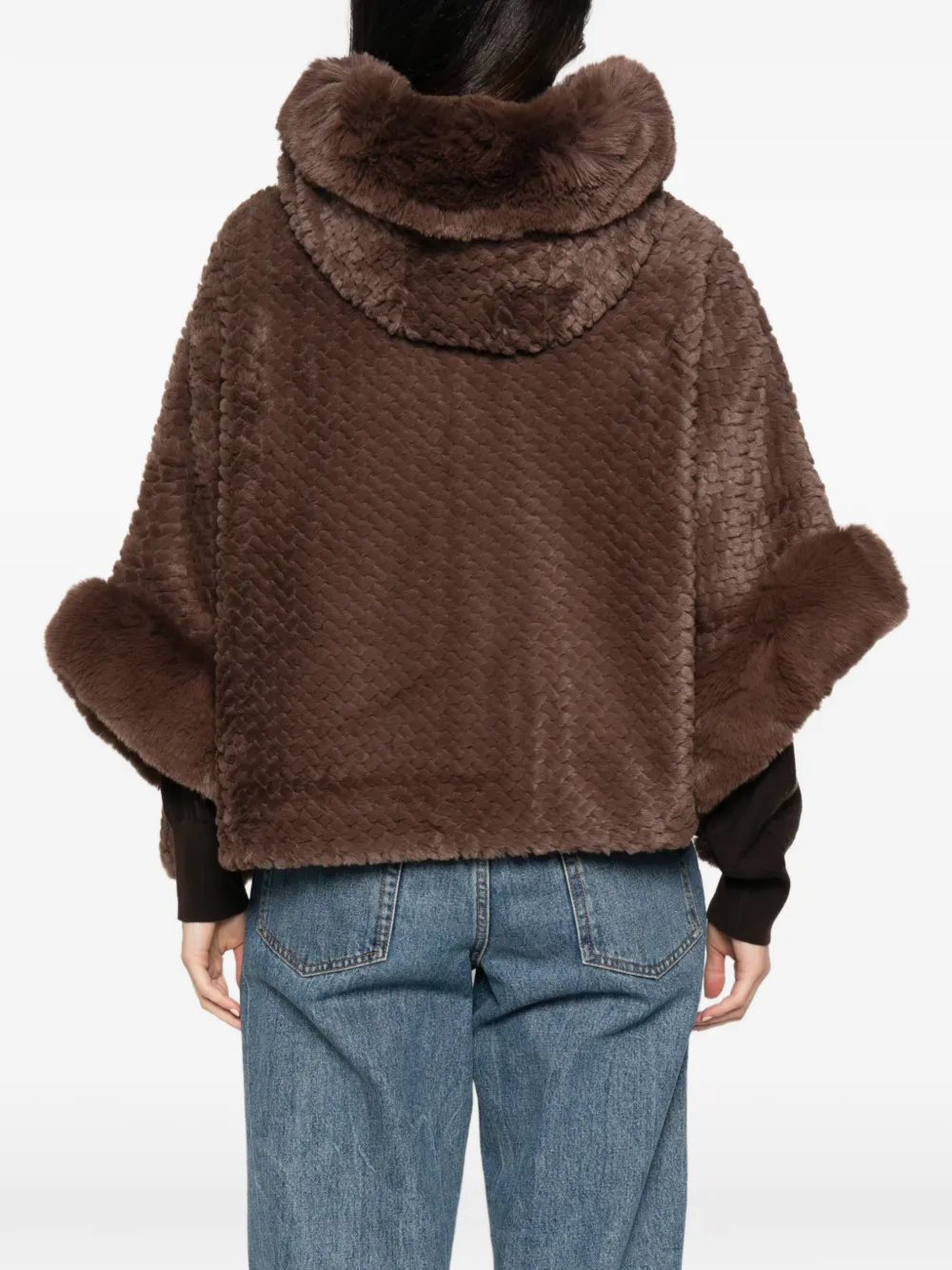 LIU JO Cape met imitatiebont en capuchon Bruin