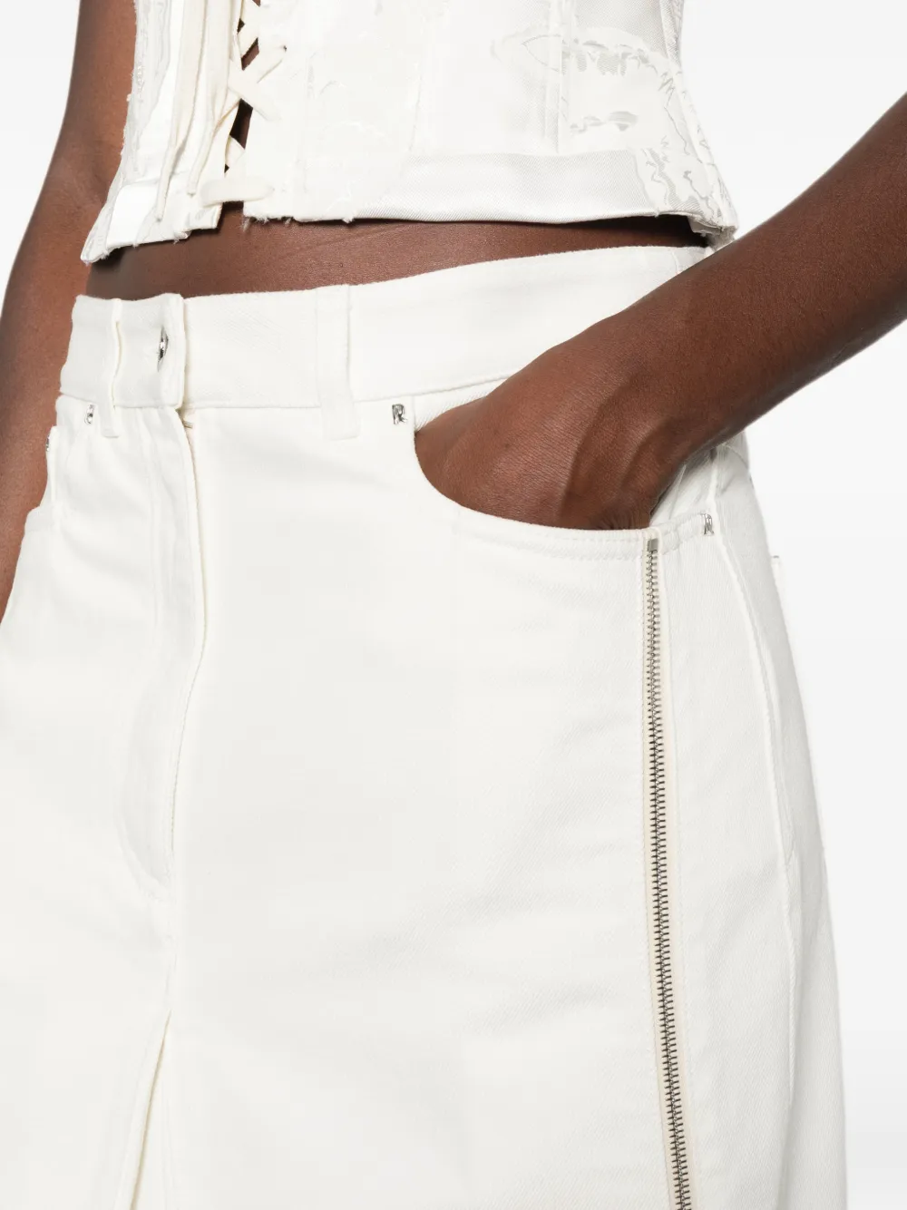 Rabanne Denim midi-rok met rits-detail Wit