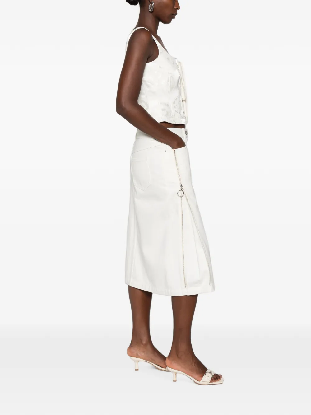 Rabanne Denim midi-rok met rits-detail Wit