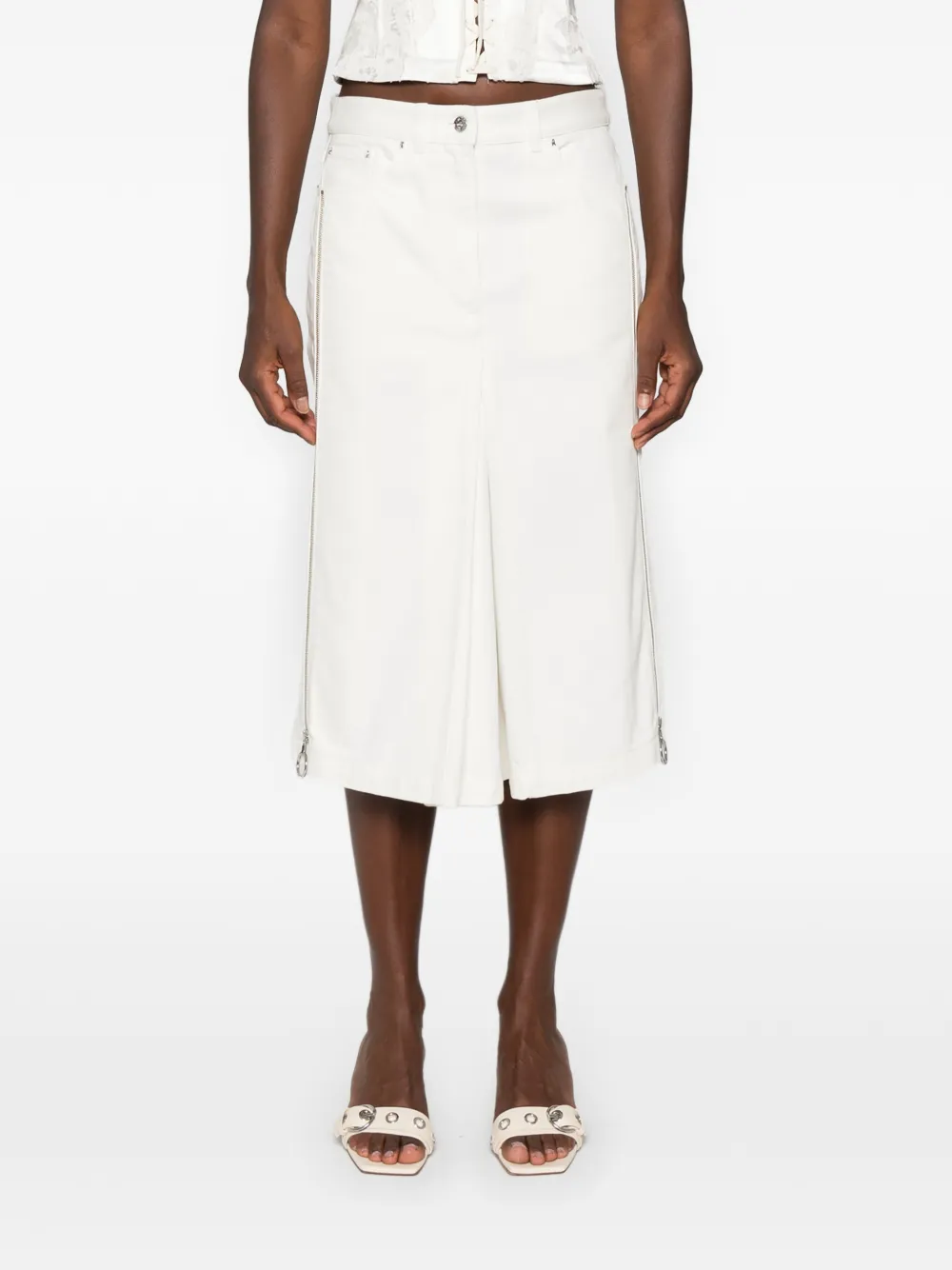 Rabanne Denim midi-rok met rits-detail Wit