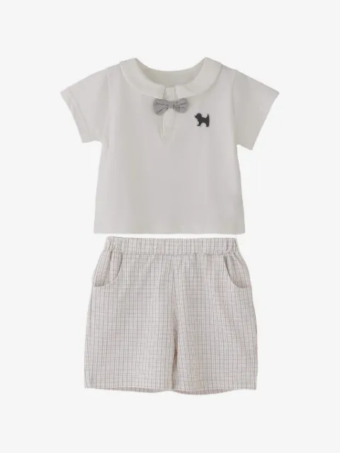 andBlue bow-detail dog-motif top and shorts set