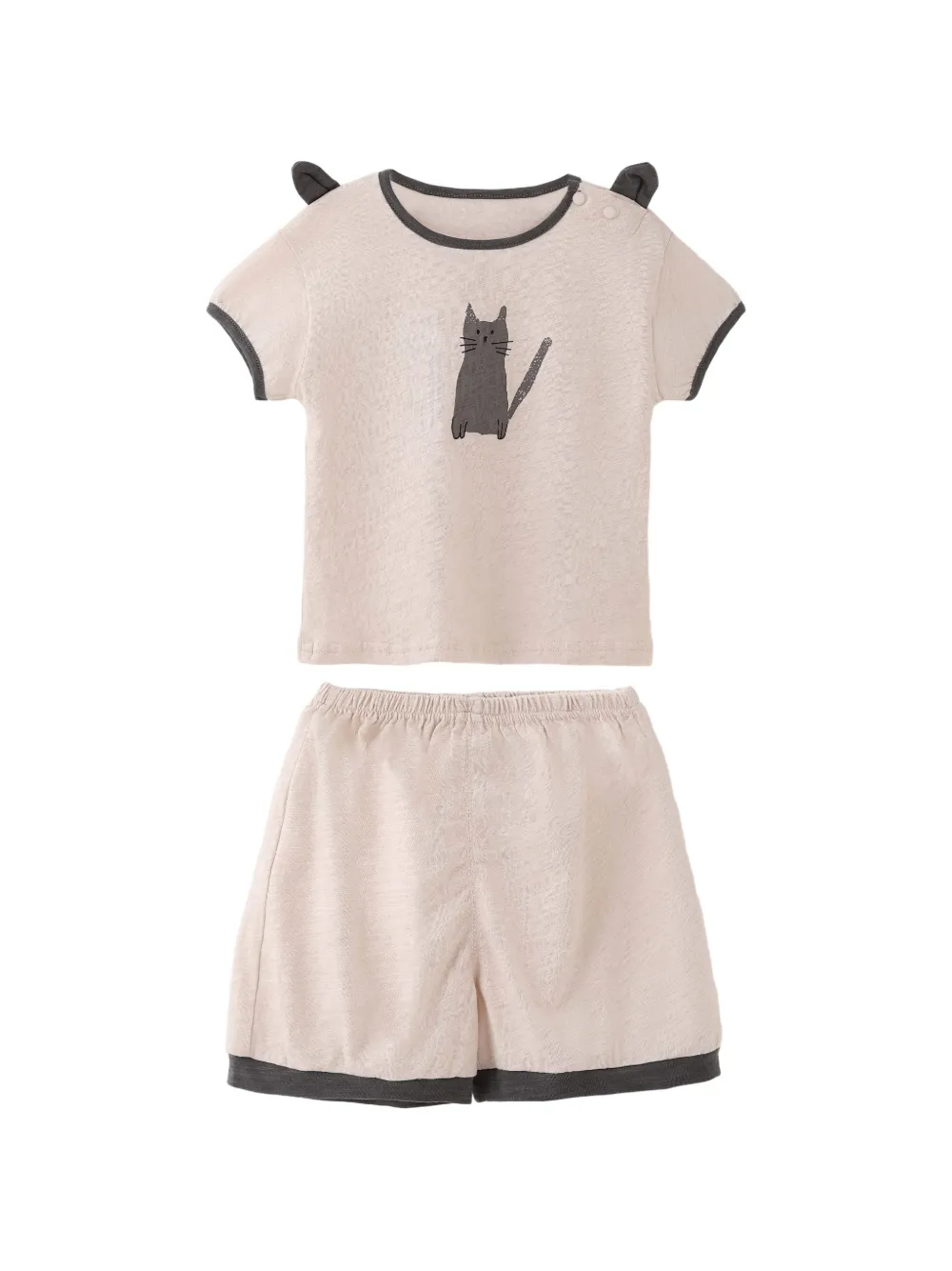 andBlue cat-motif short-sleeve outfit set - Neutrals