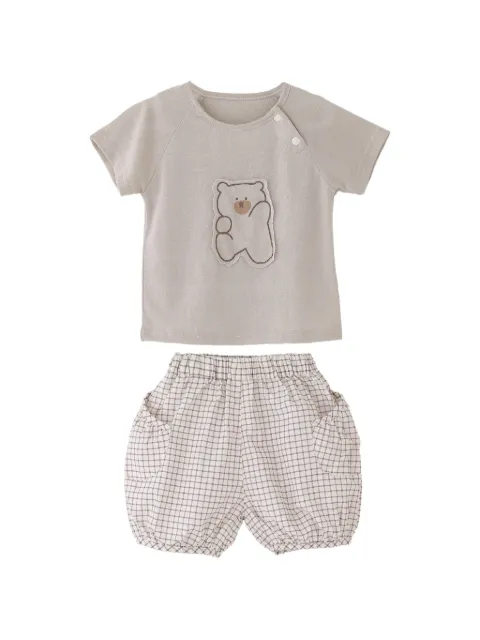 andBlue bear-patch checkered shorts set