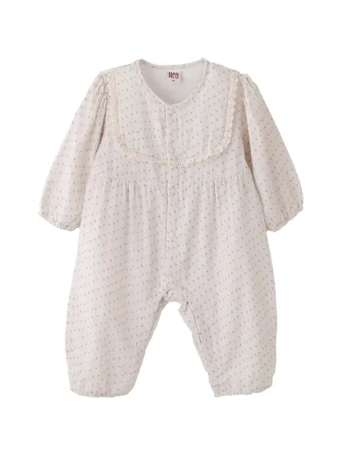 andBlue lace-trim dot-print romper