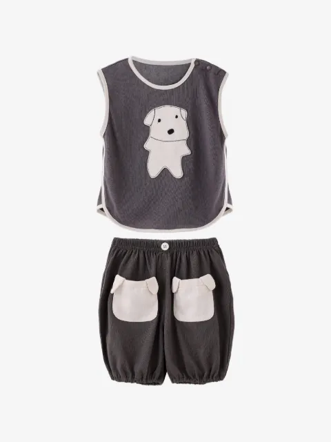andBlue ensemble haut et short à écusson chien