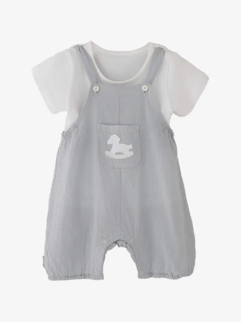 andBlue rocking-horse-patch layered romper