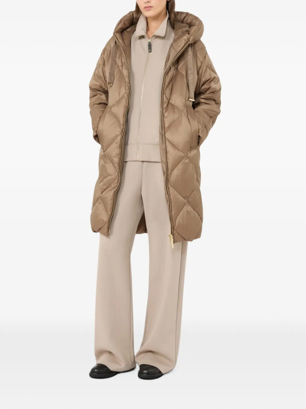 Max Mara diamond-quilted hooded coat Bruin