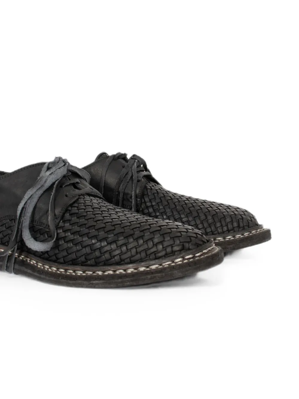 Guidi woven leather derby shoes Zwart