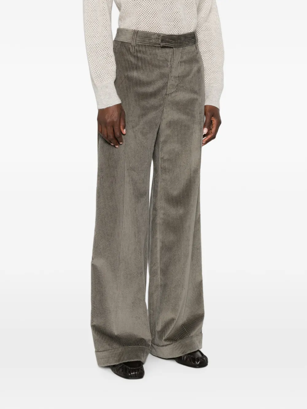 Brunello Cucinelli Ribfluwelen broek met wijde pijpen Groen
