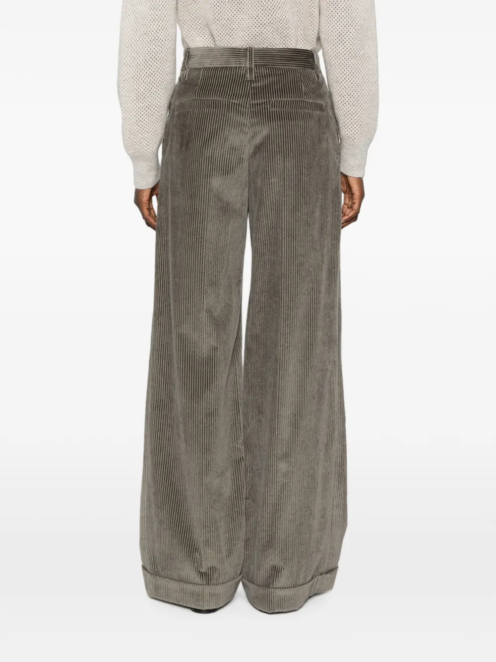 Brunello Cucinelli Ribfluwelen broek met wijde pijpen Groen