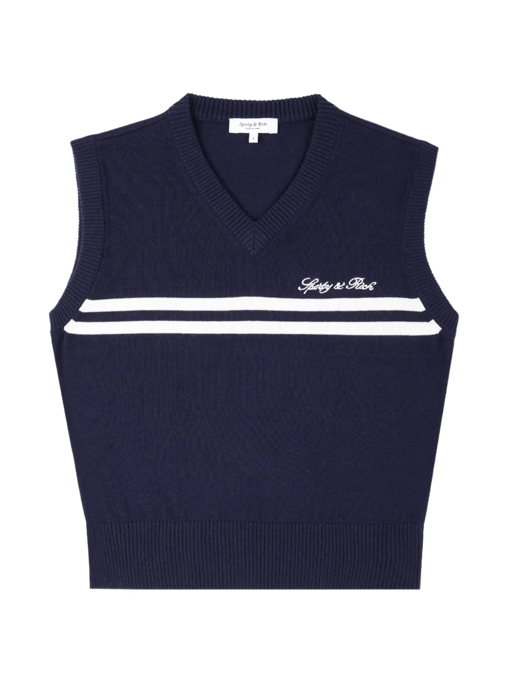 Sporty And Rich Signature Logo-embroidered Striped Cotton Vest In Blue