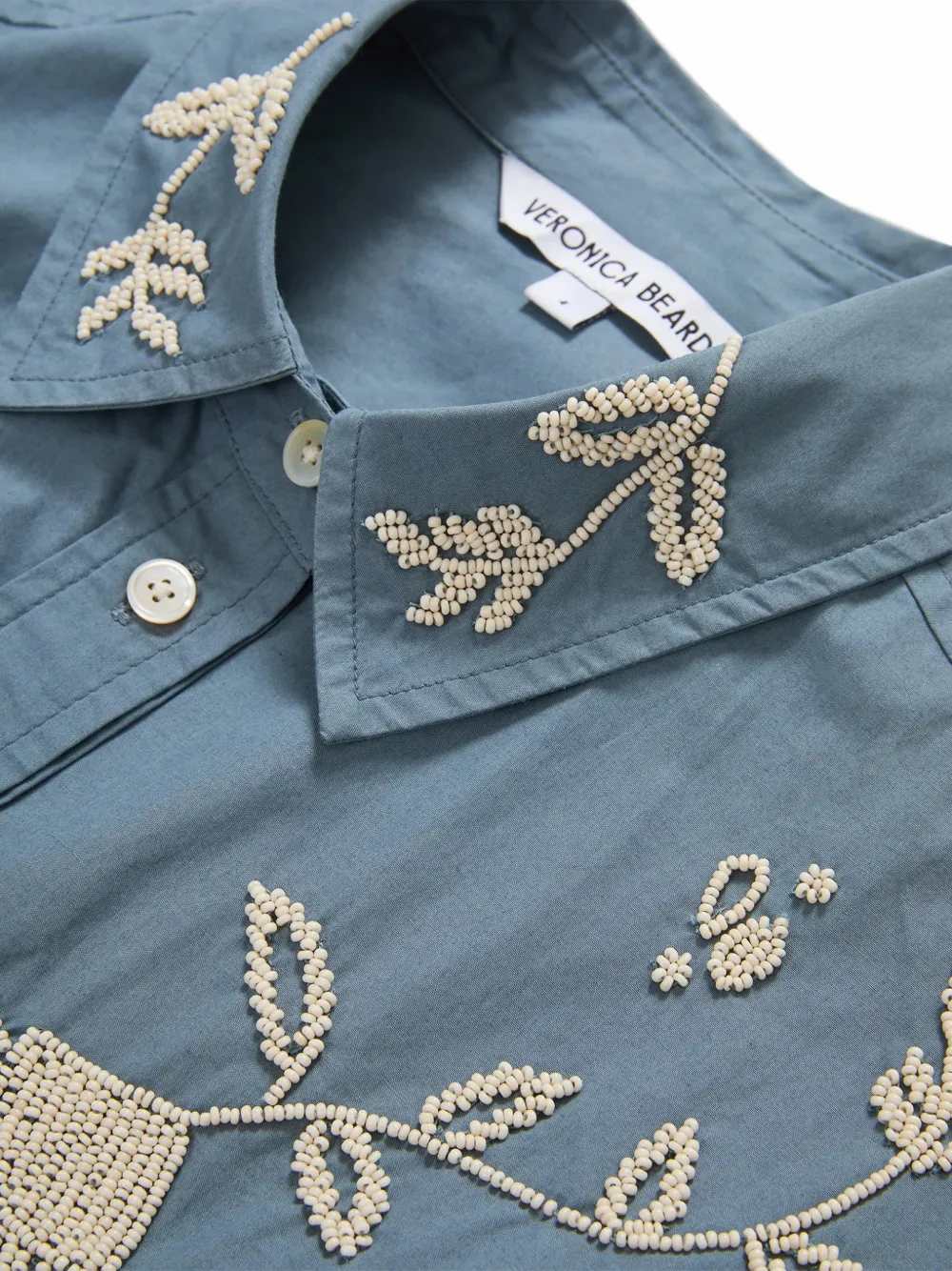 Veronica Beard Aderes cropped katoenen blouse verfraaid met kralen Blauw