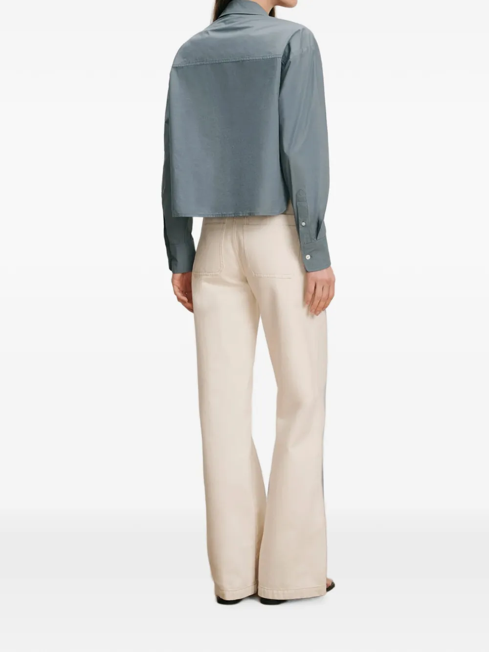 Veronica Beard Aderes cropped katoenen blouse verfraaid met kralen Blauw