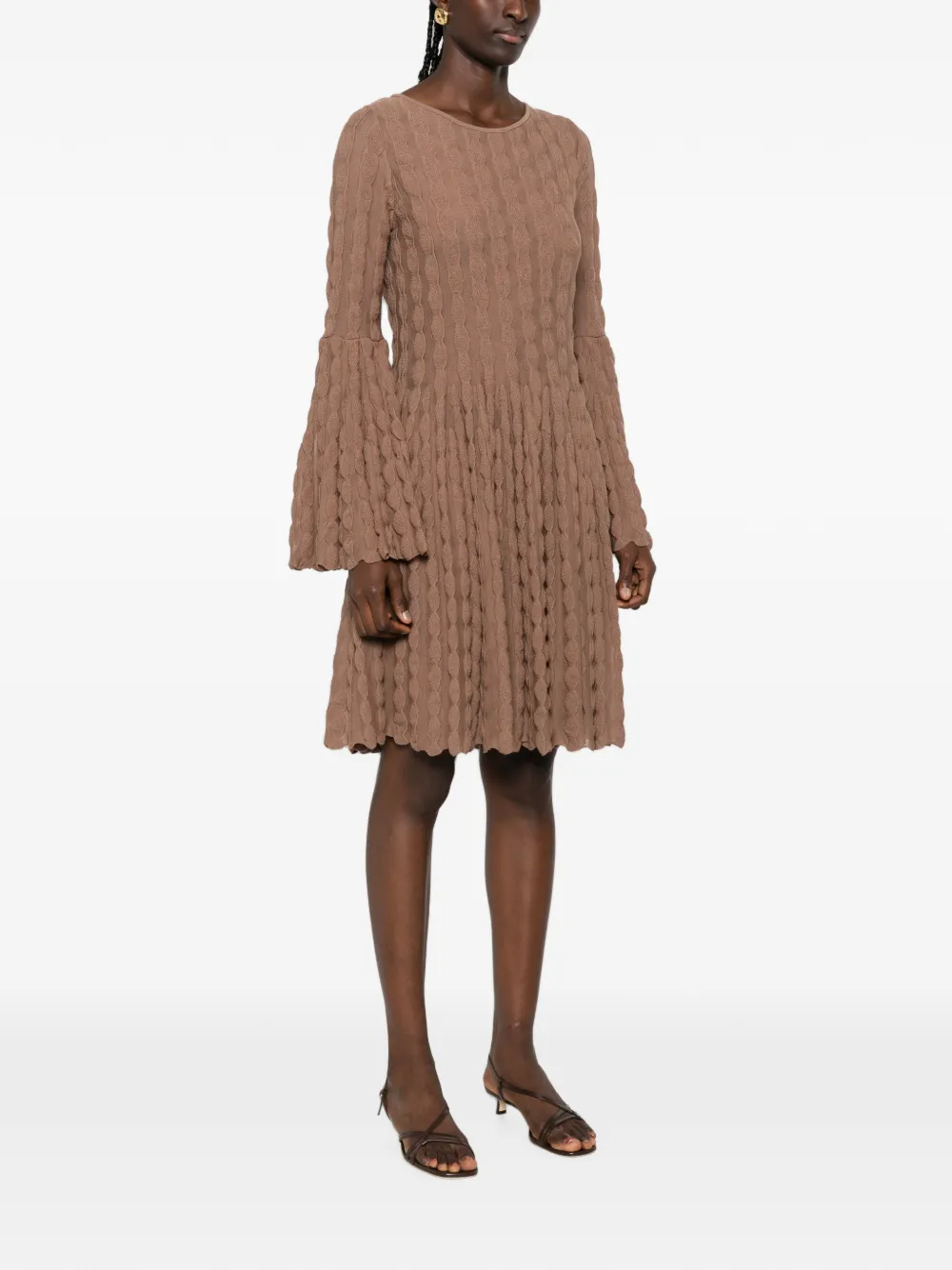 Antonino Valenti Mini-jurk met klokmouwen en textuur Bruin