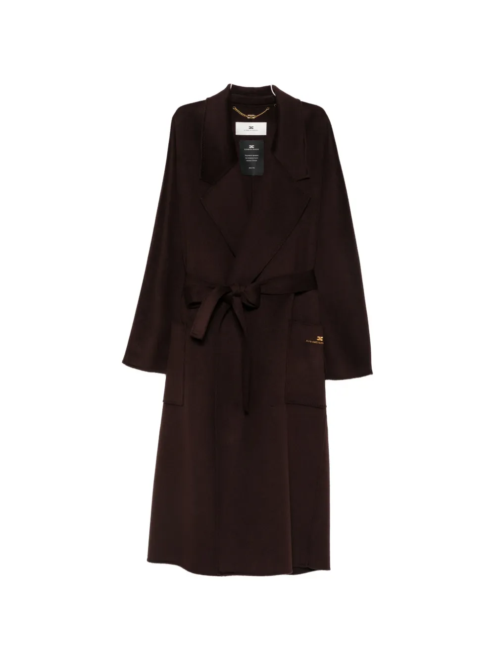 Elisabetta Franchi belted logo-plaque coat - Braun