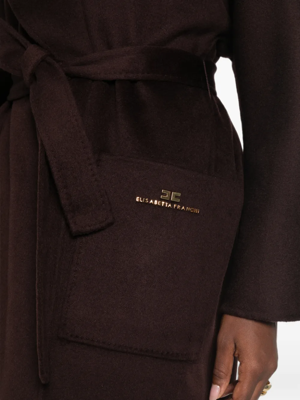 Elisabetta Franchi Jas met ceintuur en logoplakkaat Bruin