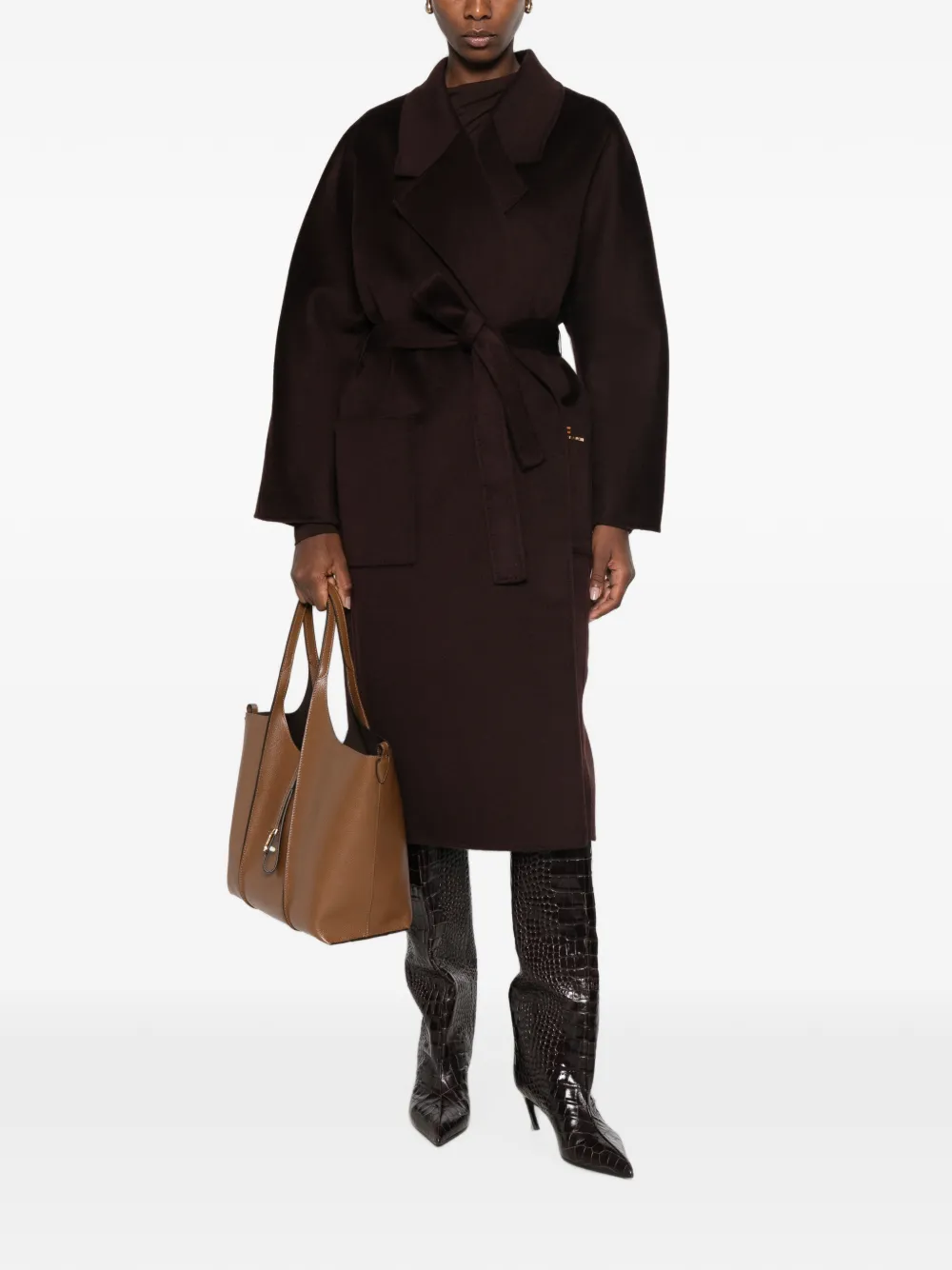 Elisabetta Franchi Jas met ceintuur en logoplakkaat Bruin