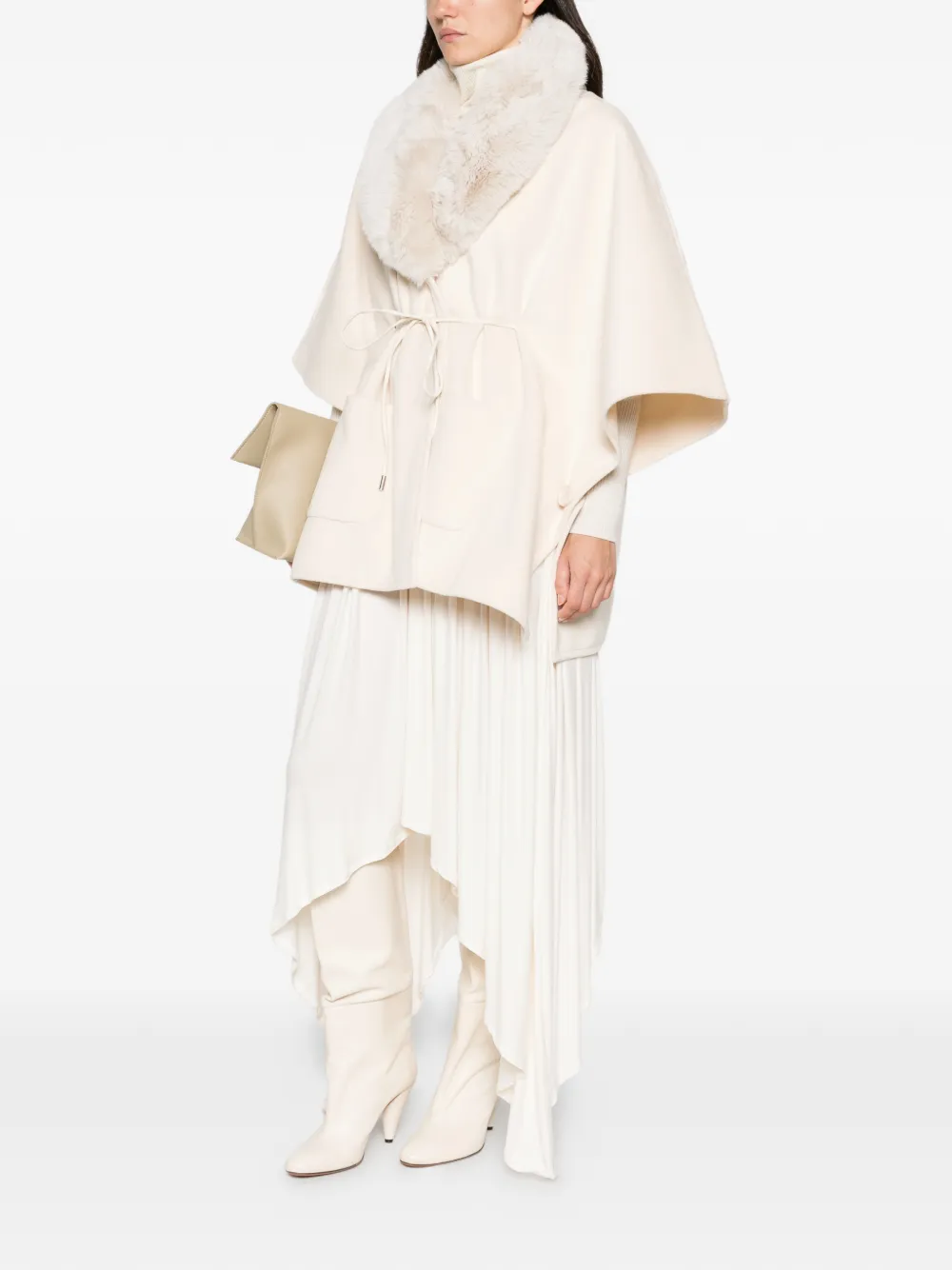 LIU JO Cape met striksluiting en kraag van imitatiebont Beige