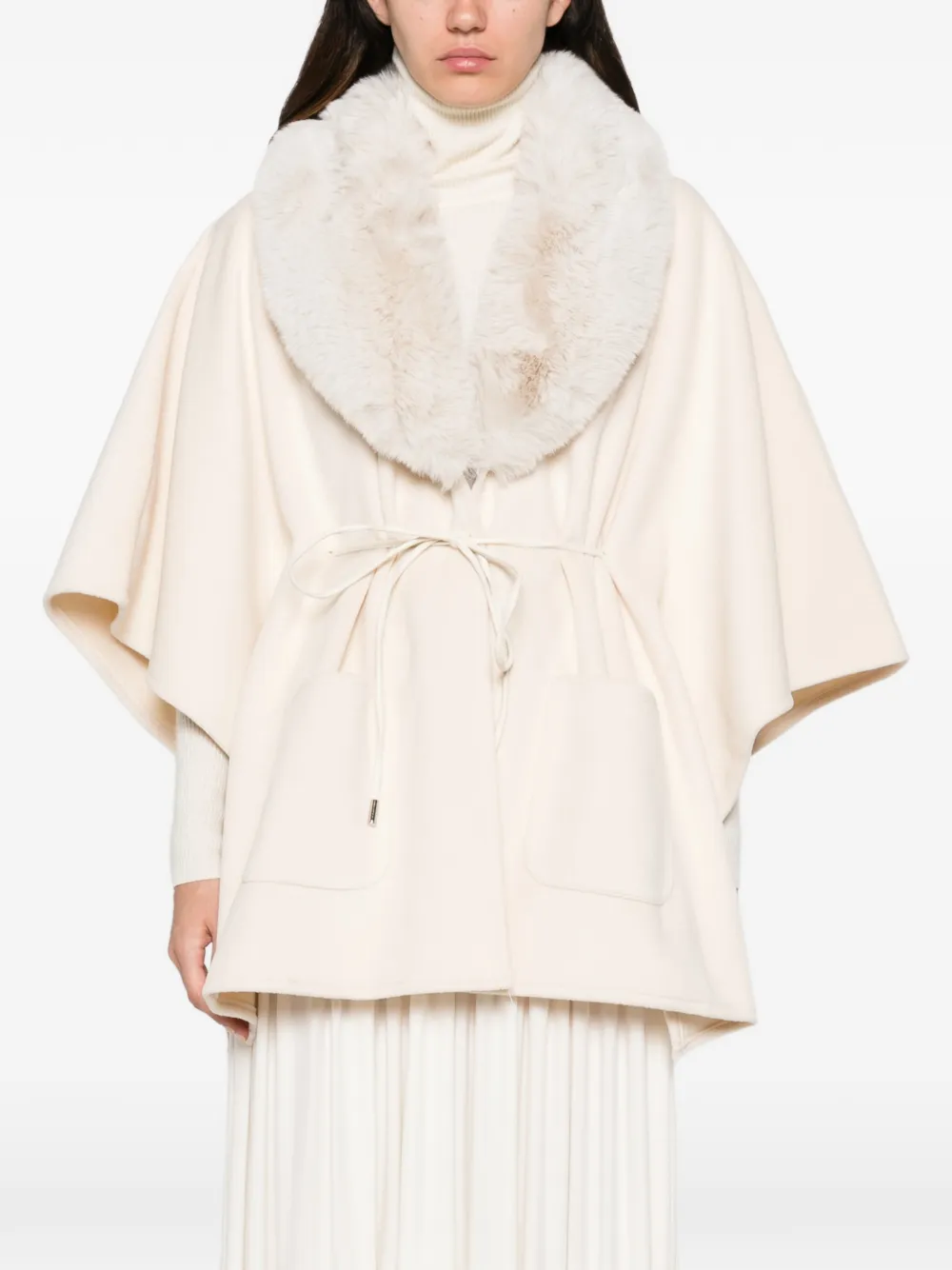 LIU JO Cape met striksluiting en kraag van imitatiebont Beige
